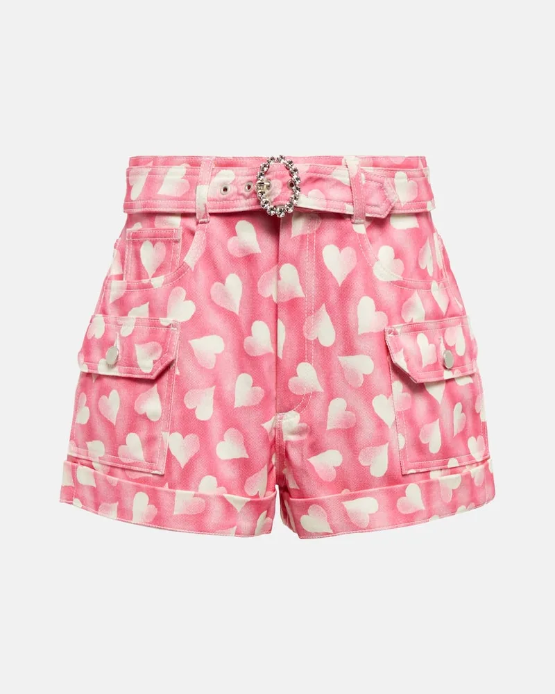 Alessandra Rich Bedruckte High-Rise Jeansshorts Rosa
