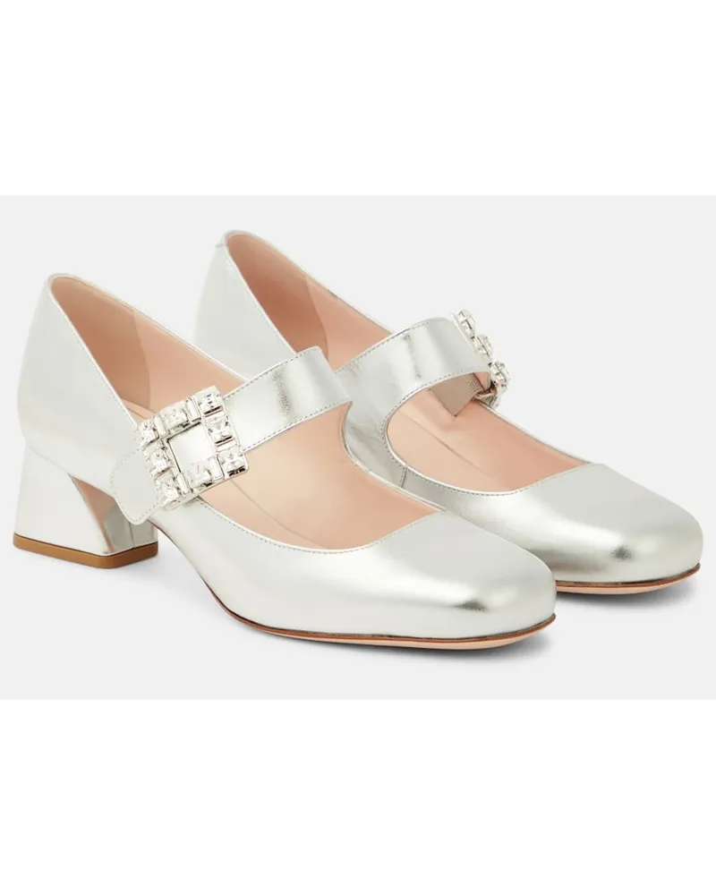 Roger Vivier Mary-Jane-Pumps Très Vivier aus Metallic-Leder Silber