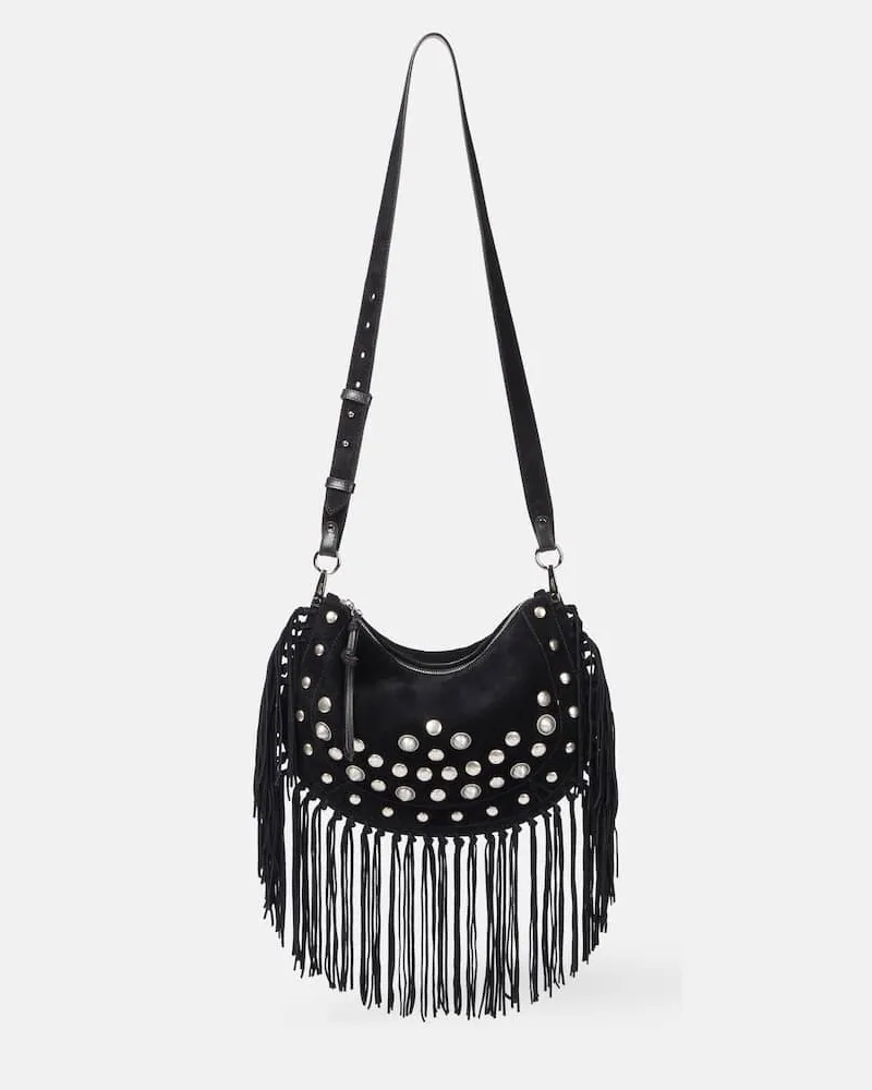 Isabel Marant Schultertasche Oskan Soft Zipped aus Veloursleder Schwarz