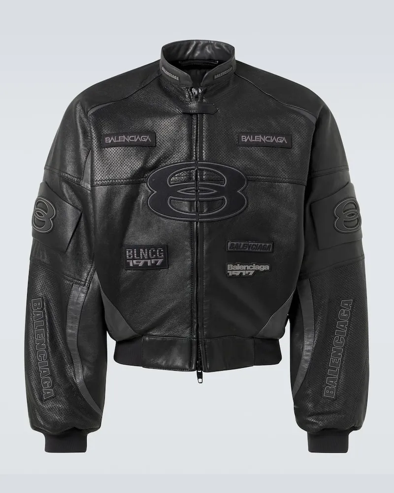 Balenciaga Bikerjacke Round aus Leder Schwarz