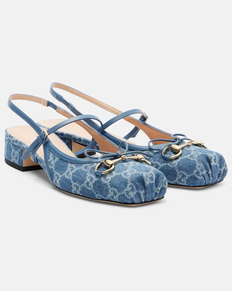 Gucci Slingback-Pumps Gucci Horsebit GG aus Denim Blau