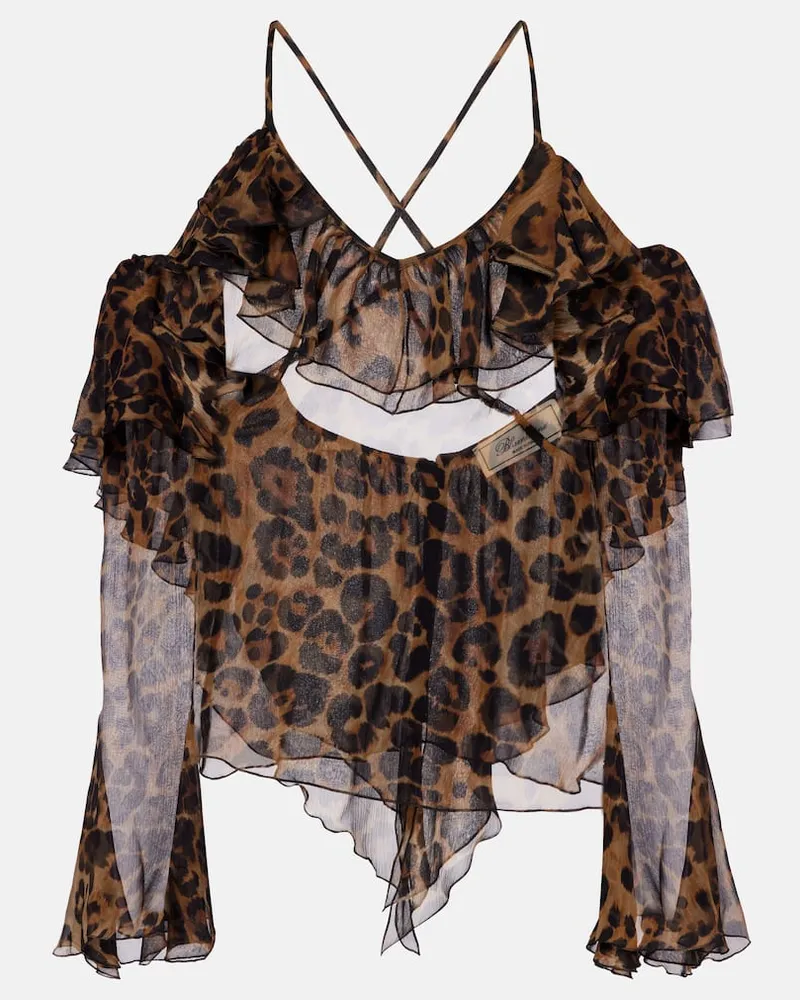 Blumarine Bedrucktes Top aus Seide Braun