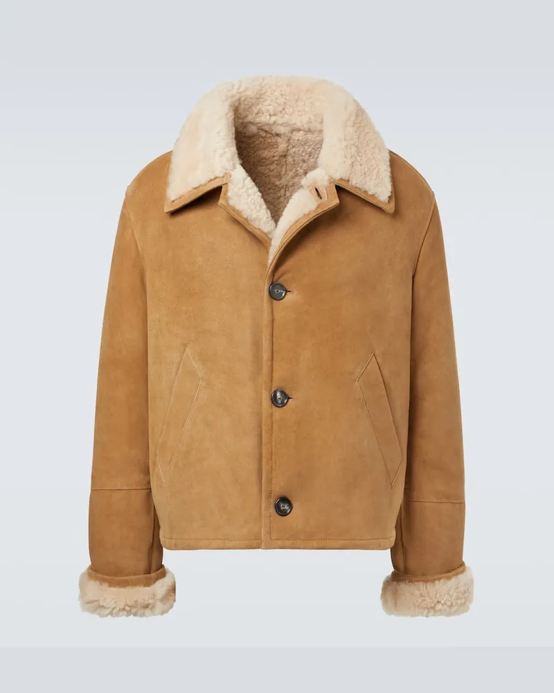 AMI Paris Jacke aus Veloursleder mit Shearling Beige