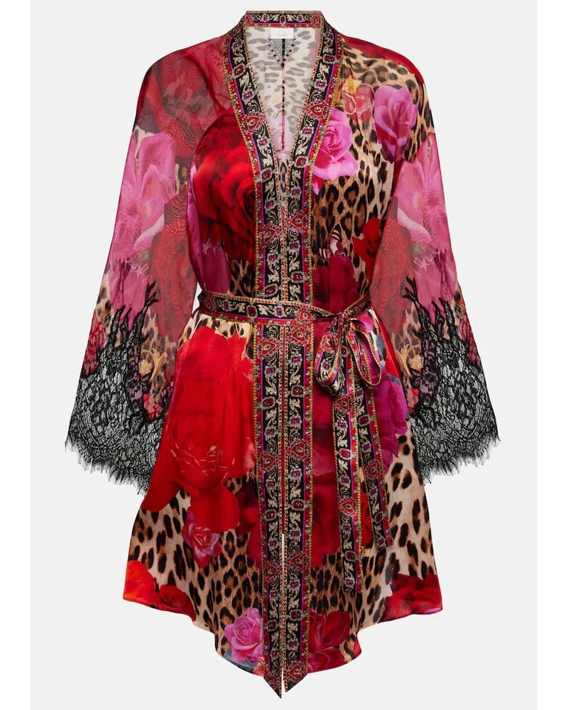 Camilla Bedruckter Cardigan aus Seide mit Spitze Multicolor