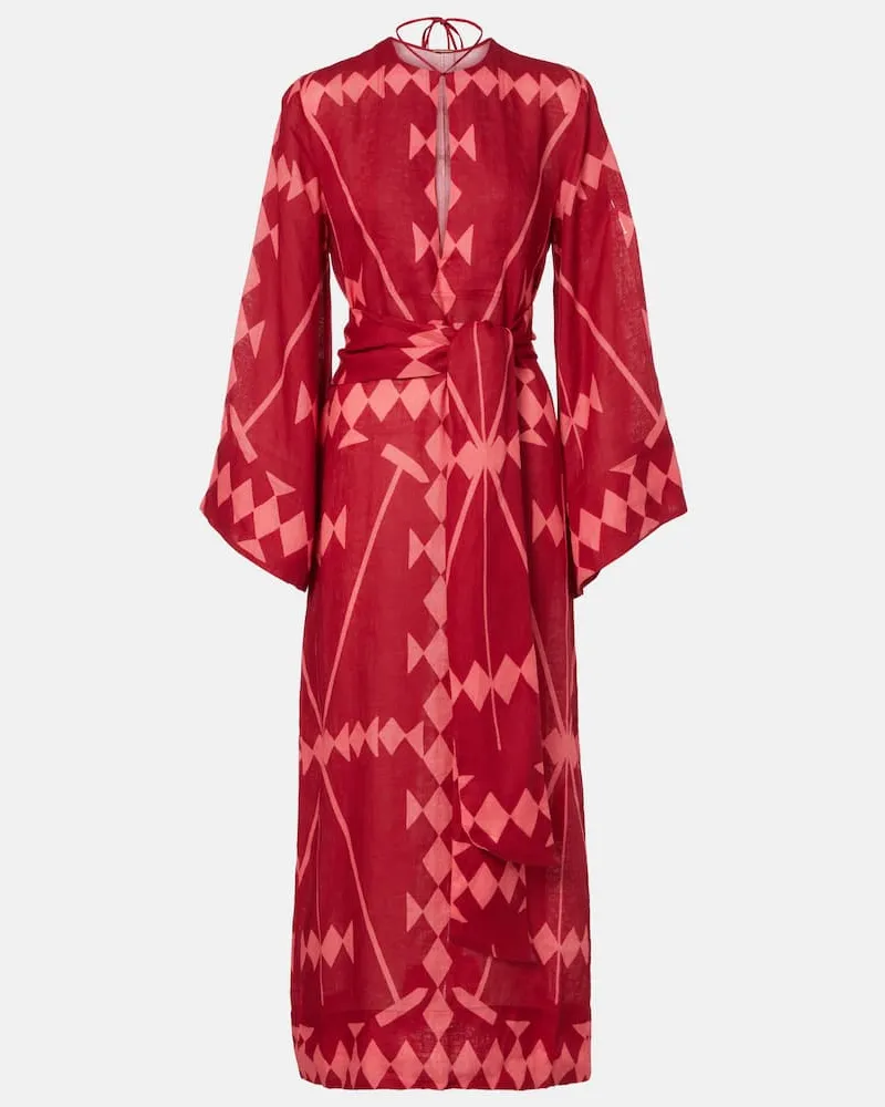 Johanna Ortiz Bedrucktes Maxikleid aus Leinen Rot