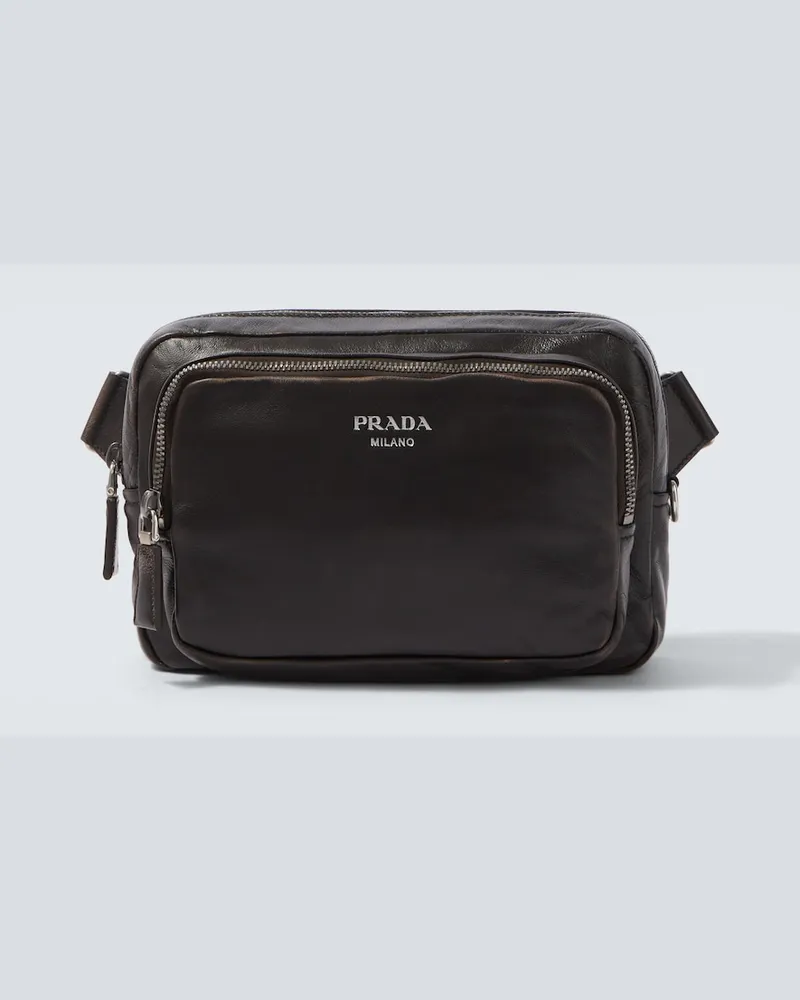 Prada Distressed Crossbody Bag aus Leder Braun