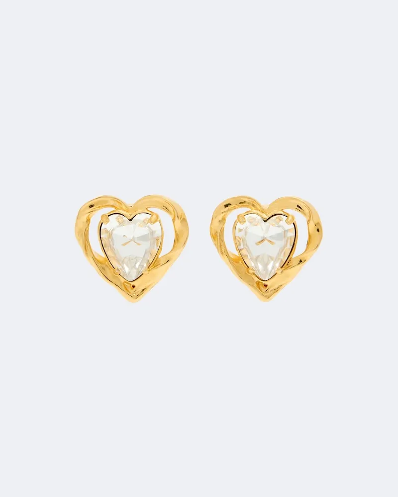 Oscar de la Renta Clip-Ohrringe Heart mit Kristallen Gold