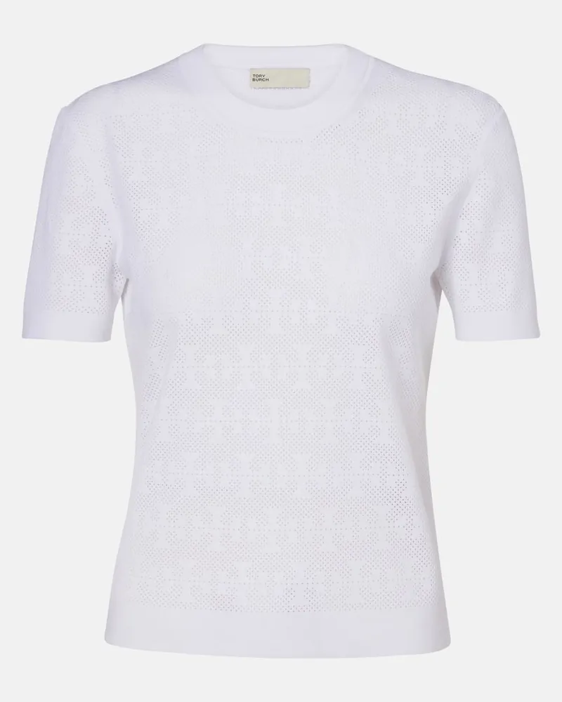 Tory Burch Pullover T Monogram aus Jacquard Weiß