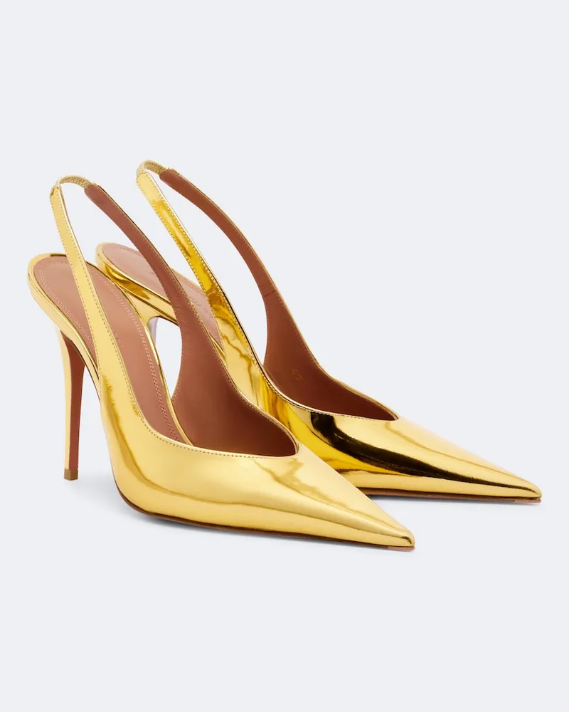Amina Muaddi Metallic Slingback-Pumps Anok aus Leder Gold