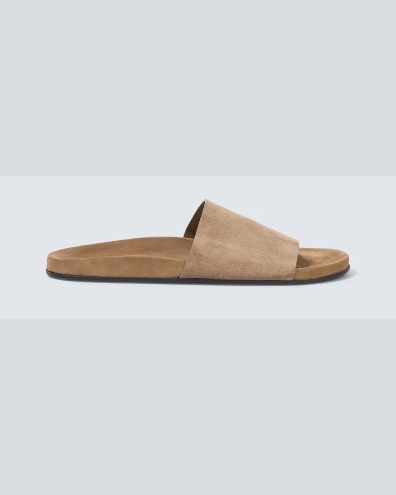 The Row Pantoletten Hugh aus Veloursleder Braun