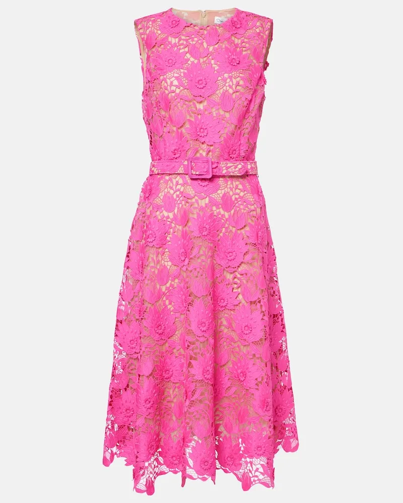 Oscar de la Renta Midikleid aus Spitze Rosa