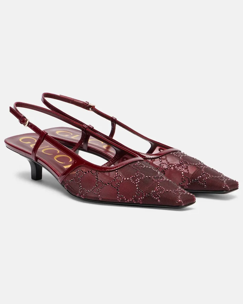 Gucci Slingback-Pumps GG Demi aus Mesh mit Kristallen Rot