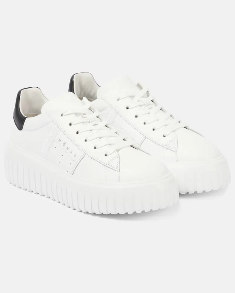 Hogan Plateau-Sneakers H-Stripes aus Leder Weiß
