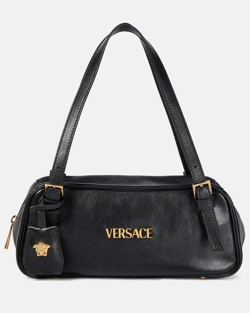 Versace Schultertasche Tag Bowling Medium aus Leder Schwarz