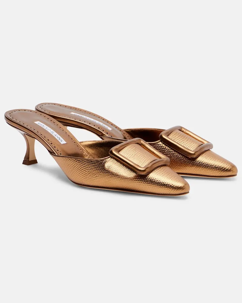 Manolo Blahnik Mules Maysale 50 aus Metallic-Leder Gold