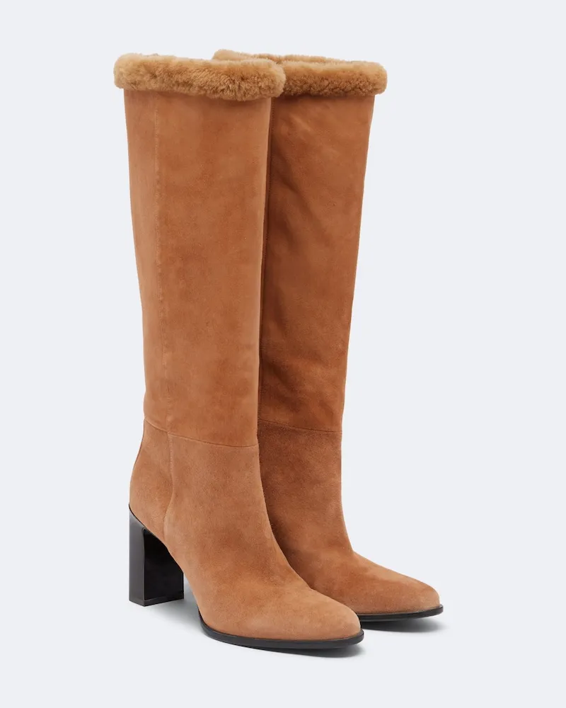 Jimmy Choo Stiefel Bibi aus Veloursleder mit Shearling Braun