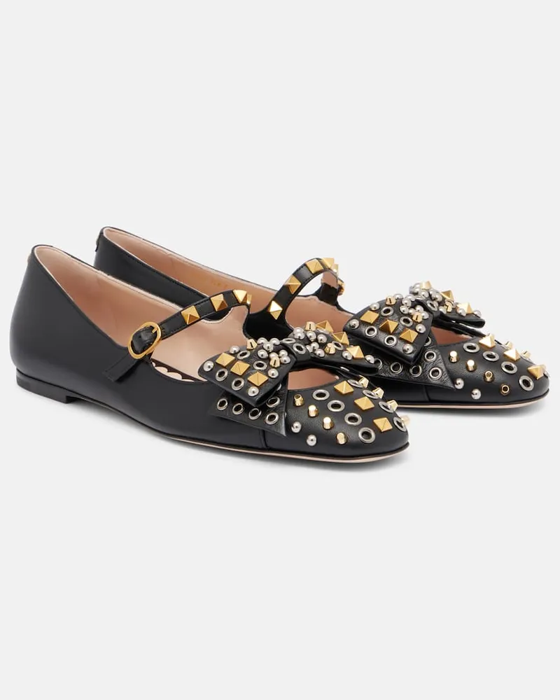 Valentino Garavani Verzierte Ballerinas Bowow aus Leder Schwarz