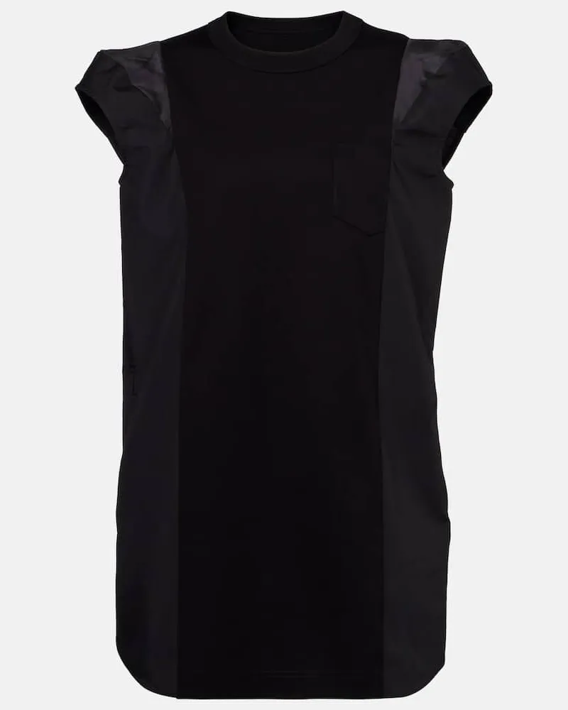Sacai Minikleid aus Jersey und Popeline Schwarz