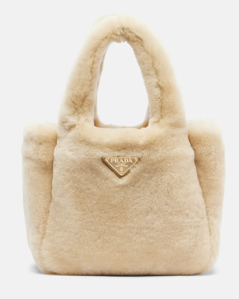 Prada Tote Bag Mini aus Shearling Beige