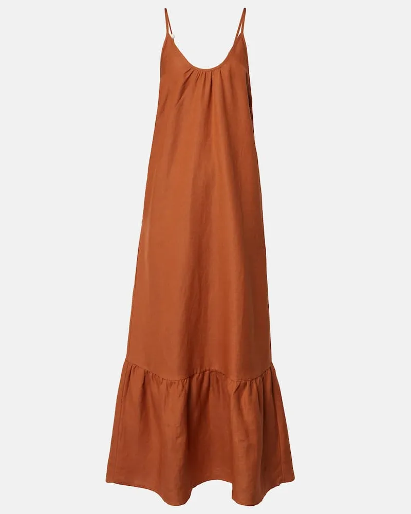 Adriana Degreas Verziertes Maxikleid aus einem Leinengemisch Schwarz