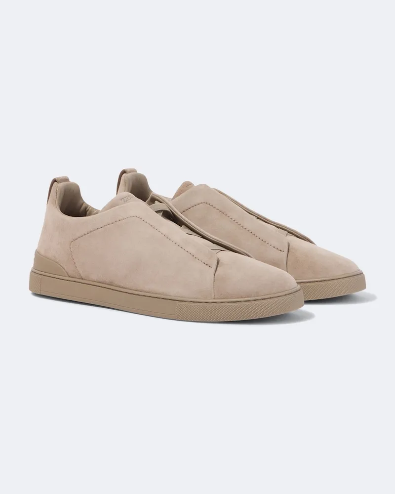 Ermenegildo Zegna Sneakers Triple Stitch aus Veloursleder Beige