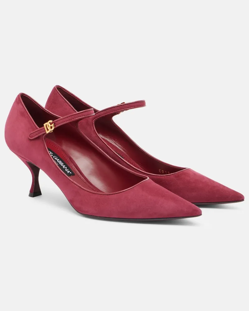Dolce & Gabbana Mary-Jane-Pumps DG aus Veloursleder Burgunderrot