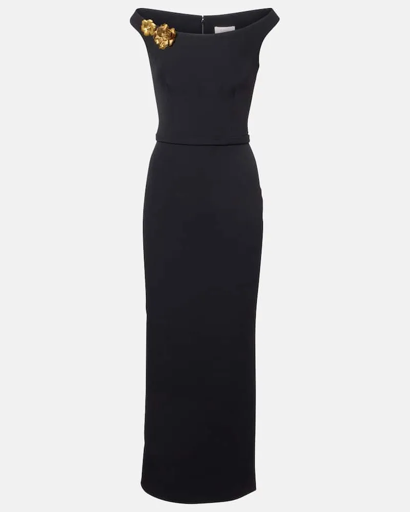 Safiyaa Verziertes Maxikleid aus Crêpe Schwarz