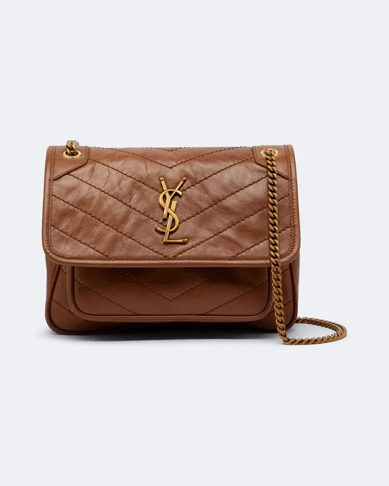 Saint Laurent Schultertasche Niki Small aus Leder Braun