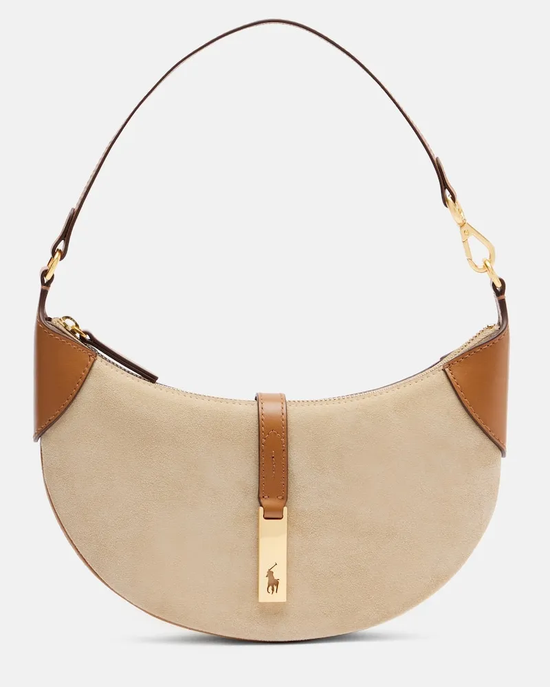 Ralph Lauren Schultertasche Crescent Small aus Veloursleder Beige