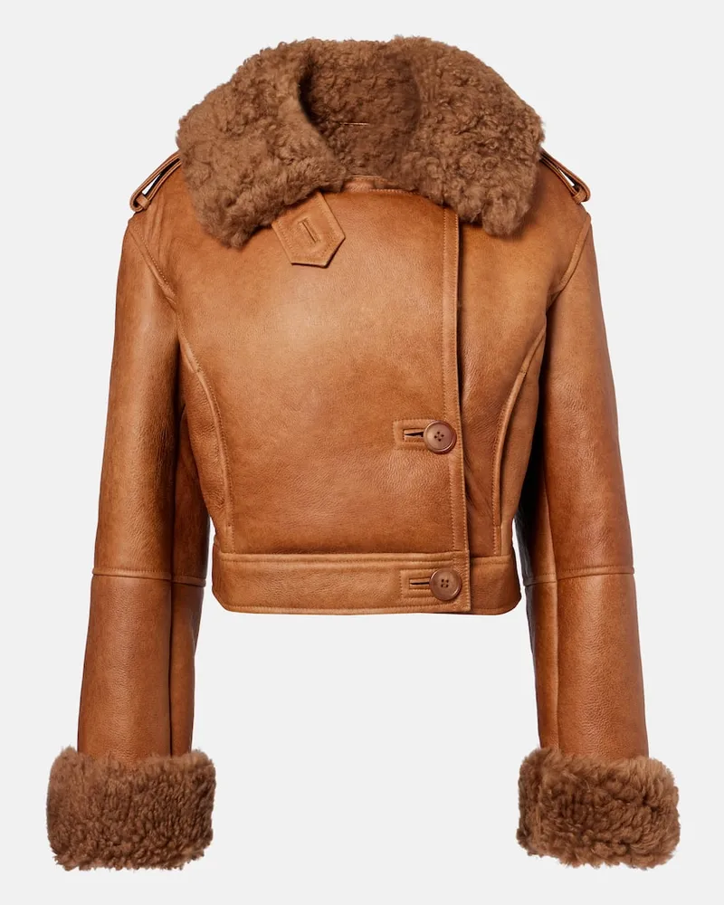 Chloé Chloé Cropped-Lederjacke mit Shearling Braun