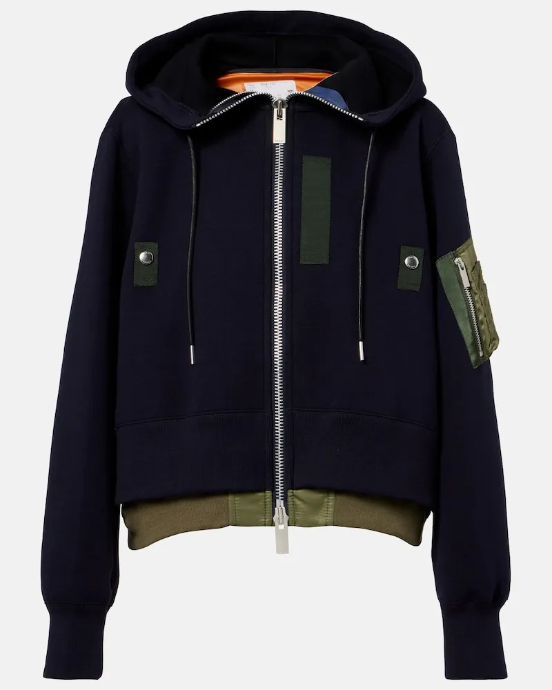 Sacai Kapuzenjacke aus einem Baumwollgemisch Blau