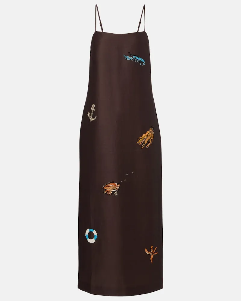 ALEMAIS Alémais Verziertes Maxikleid aus einem Leinengemisch Braun