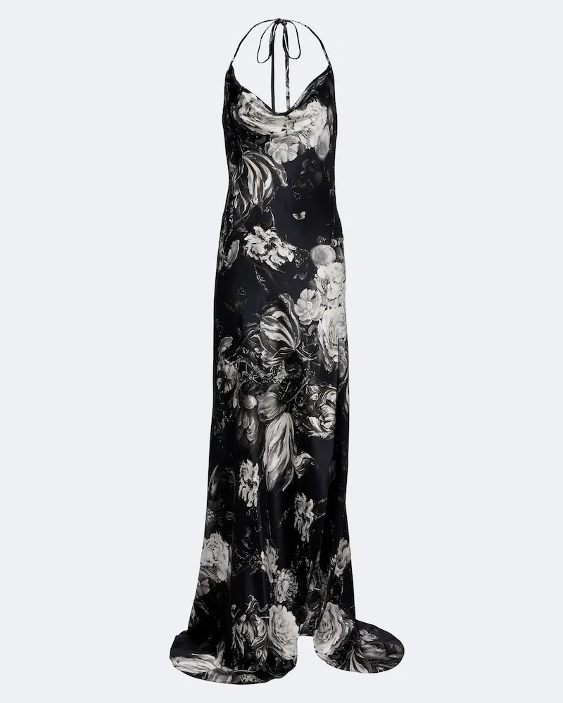 Roberto Cavalli Maxikleid aus Seide Schwarz