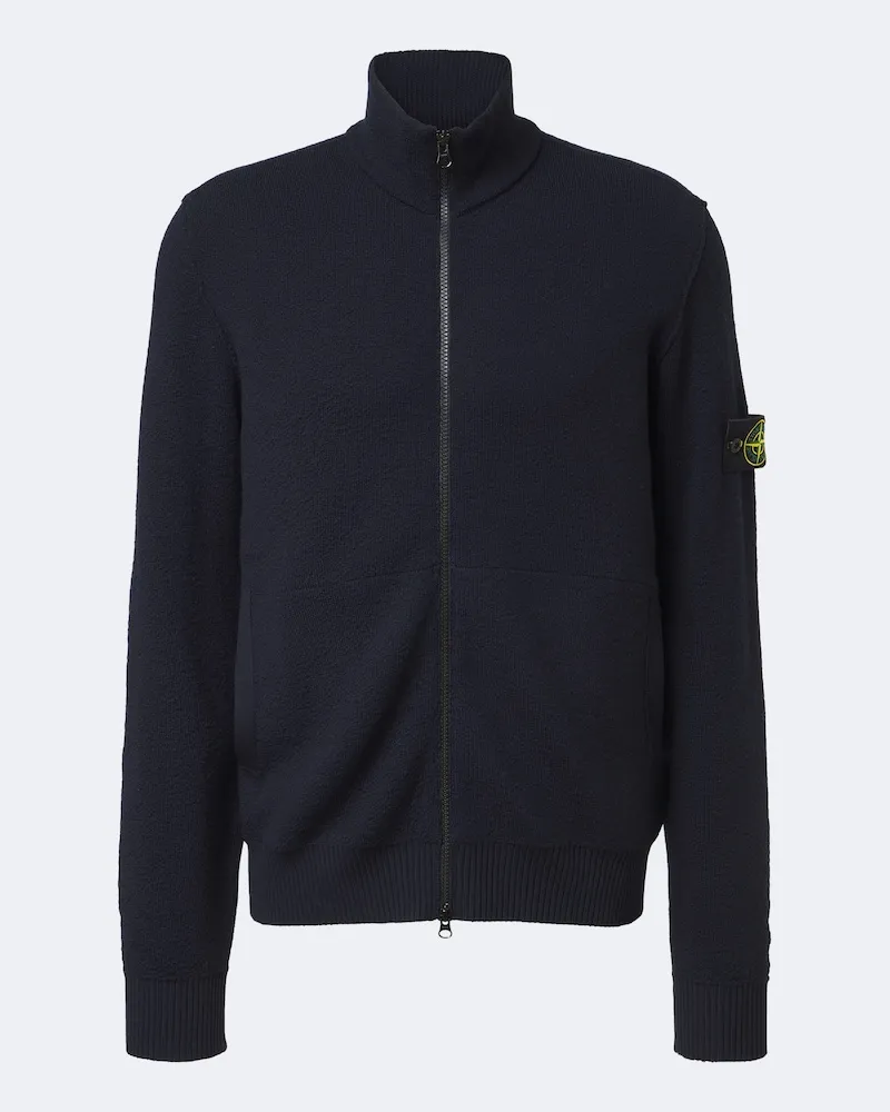 Stone Island Cardigan Compass badge aus Wolle Blau