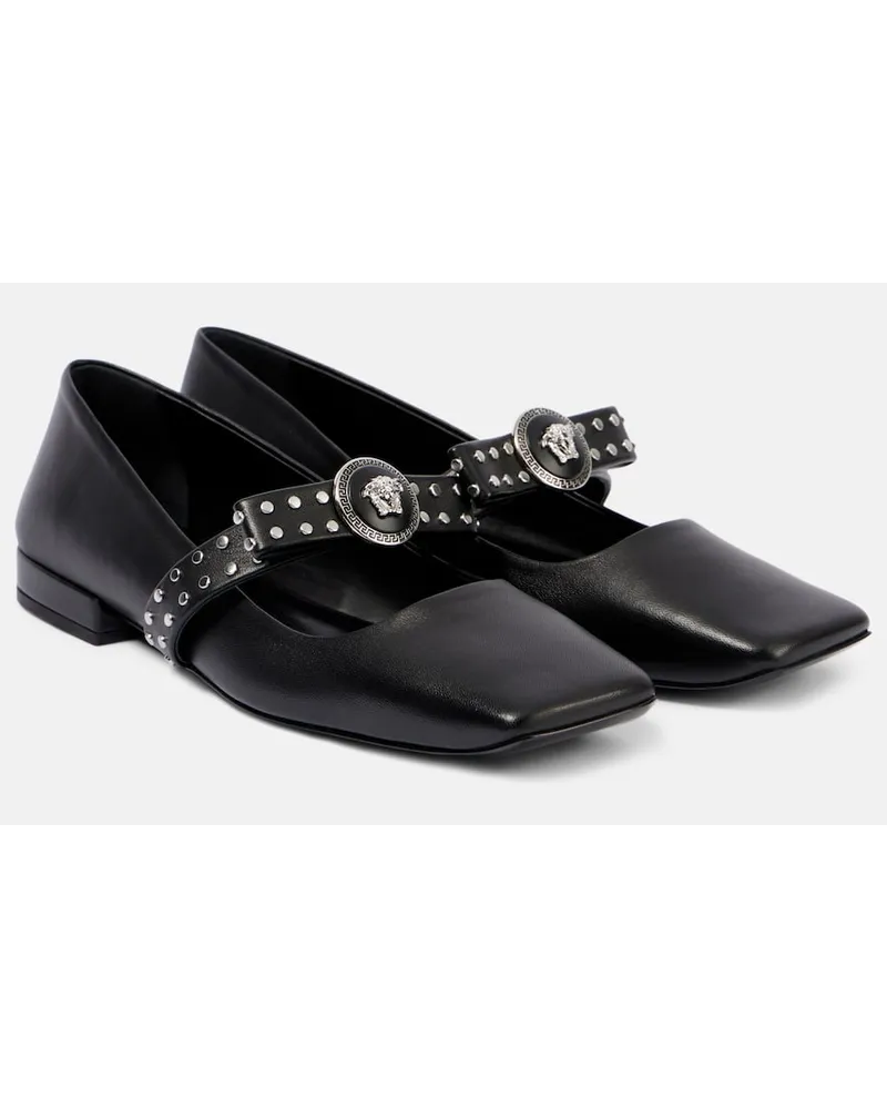 Versace Verzierte Ballerinas Gianni Ribbon aus Leder Schwarz