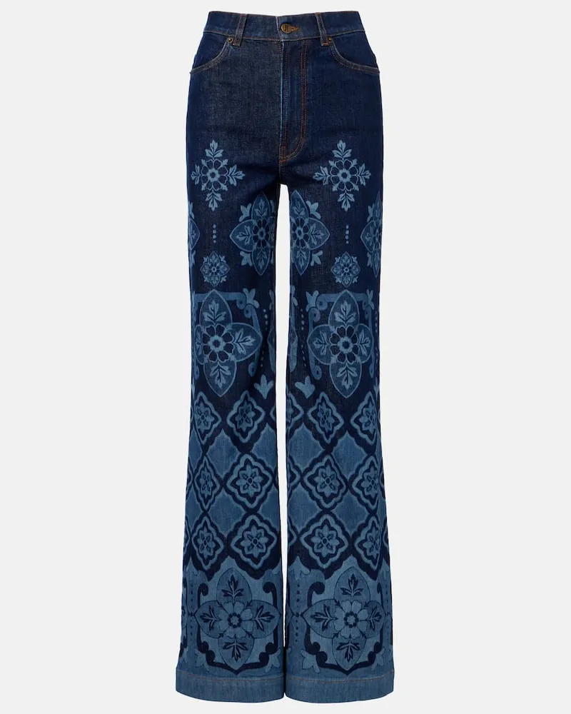 La DoubleJ Bedruckte High-Rise Flared Jeans Partenope Blau