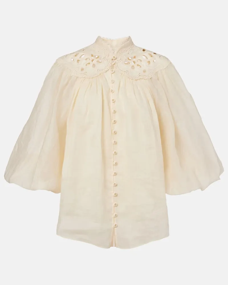 Zimmermann Bestickte Bluse Coco aus Ramie Beige