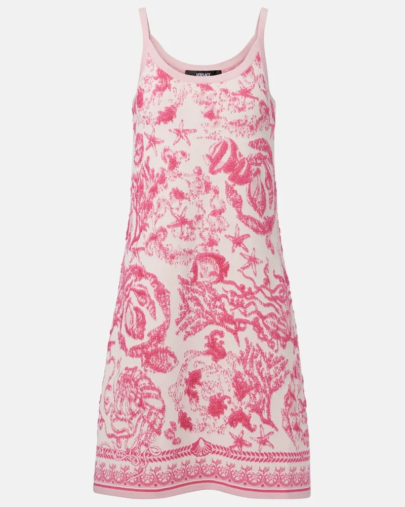 Versace Minikleid Underwater Barocco aus Jacquard-Strick Pink
