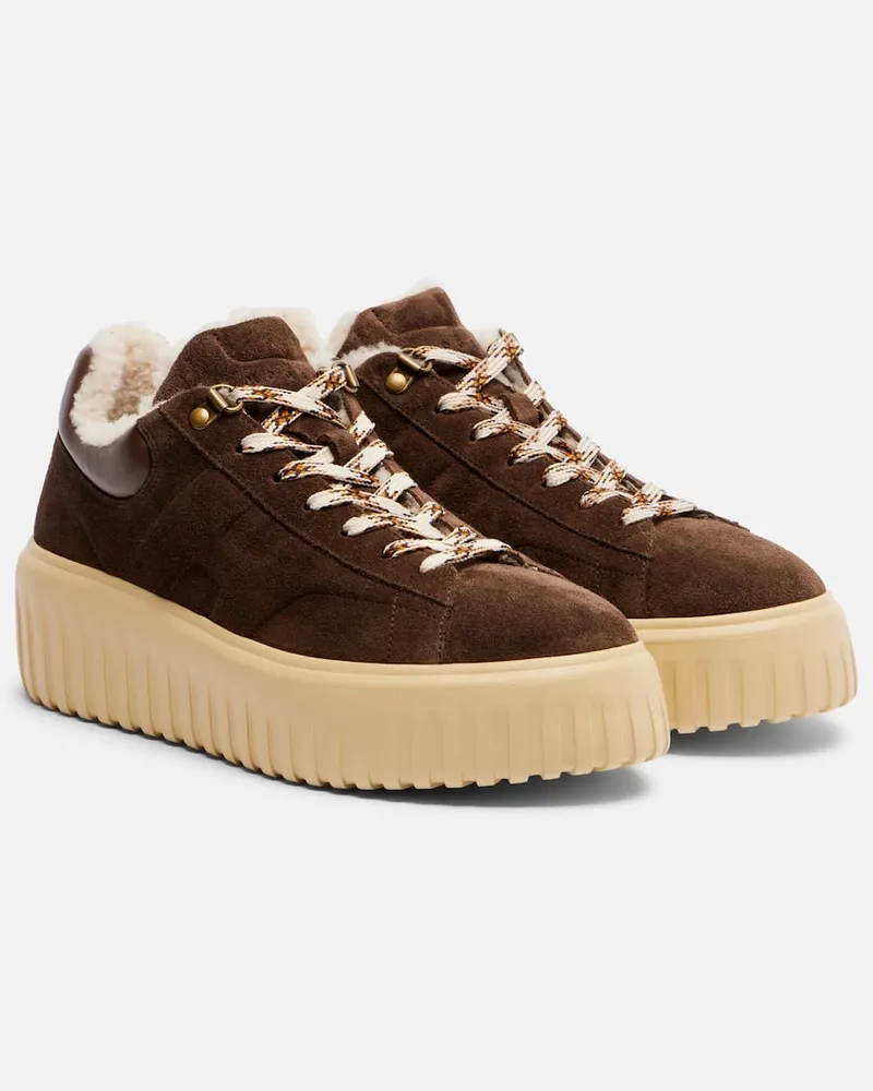 Hogan Plateau-Sneakers H-Stripes aus Veloursleder Braun