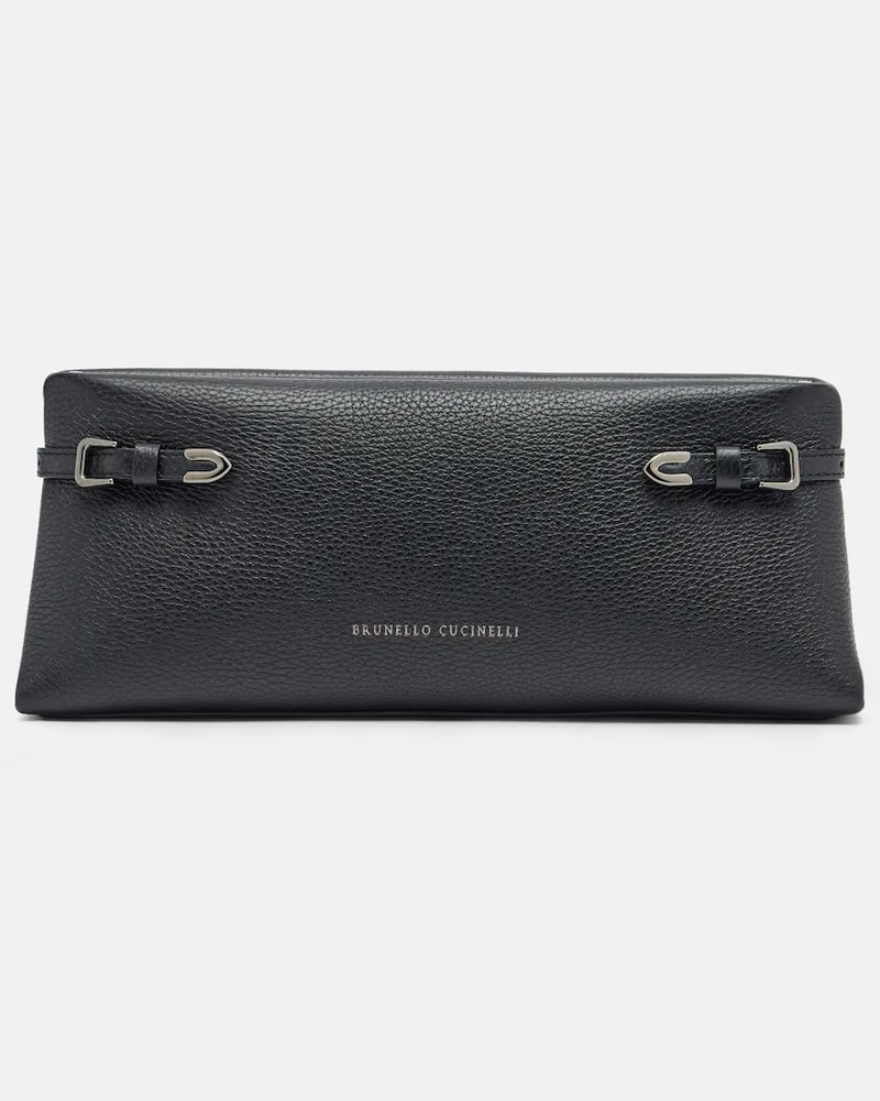 Brunello Cucinelli Clutch Small aus Leder Schwarz