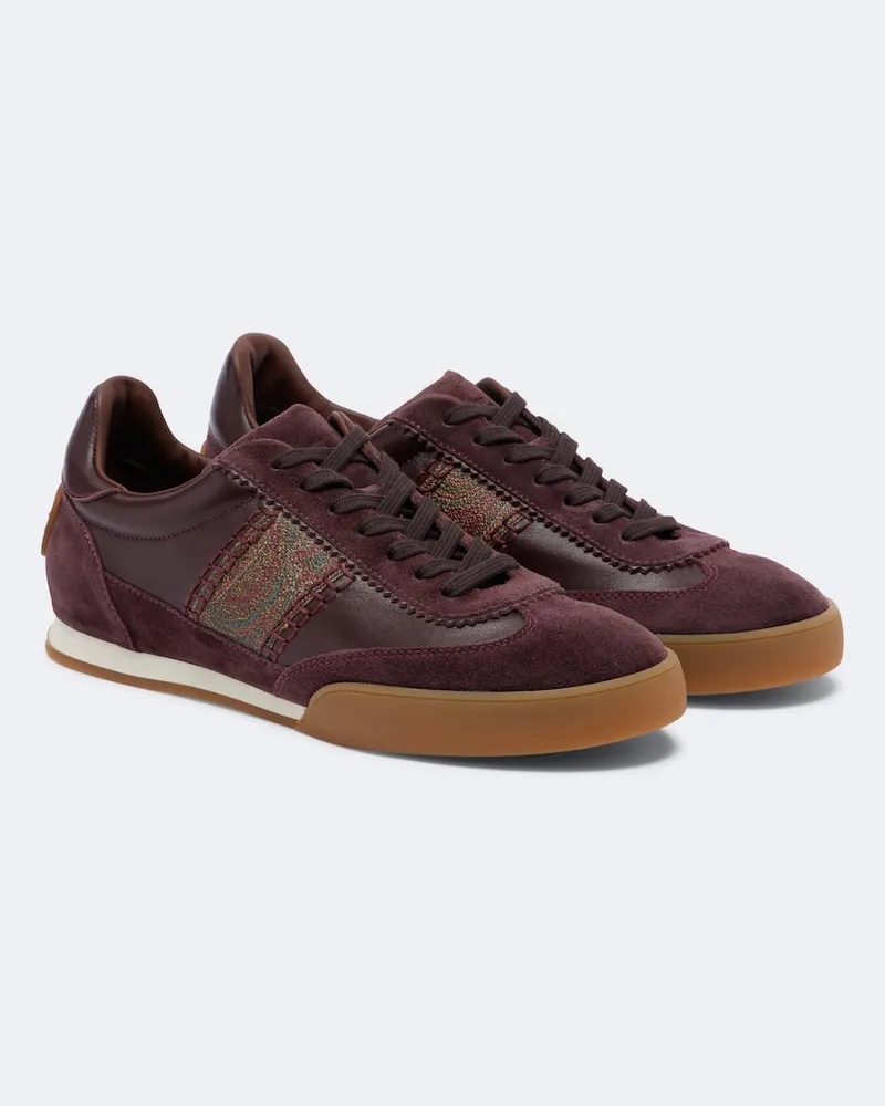 Etro Sneakers Pegaso aus Leder mit Veloursleder Burgunderrot