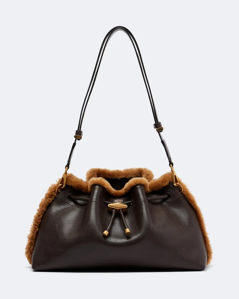 Jimmy Choo Schultertasche Cinch Medium aus Leder Braun