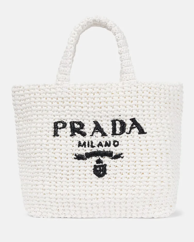 Prada Tote Bag Small aus Häkelstrick Weiß