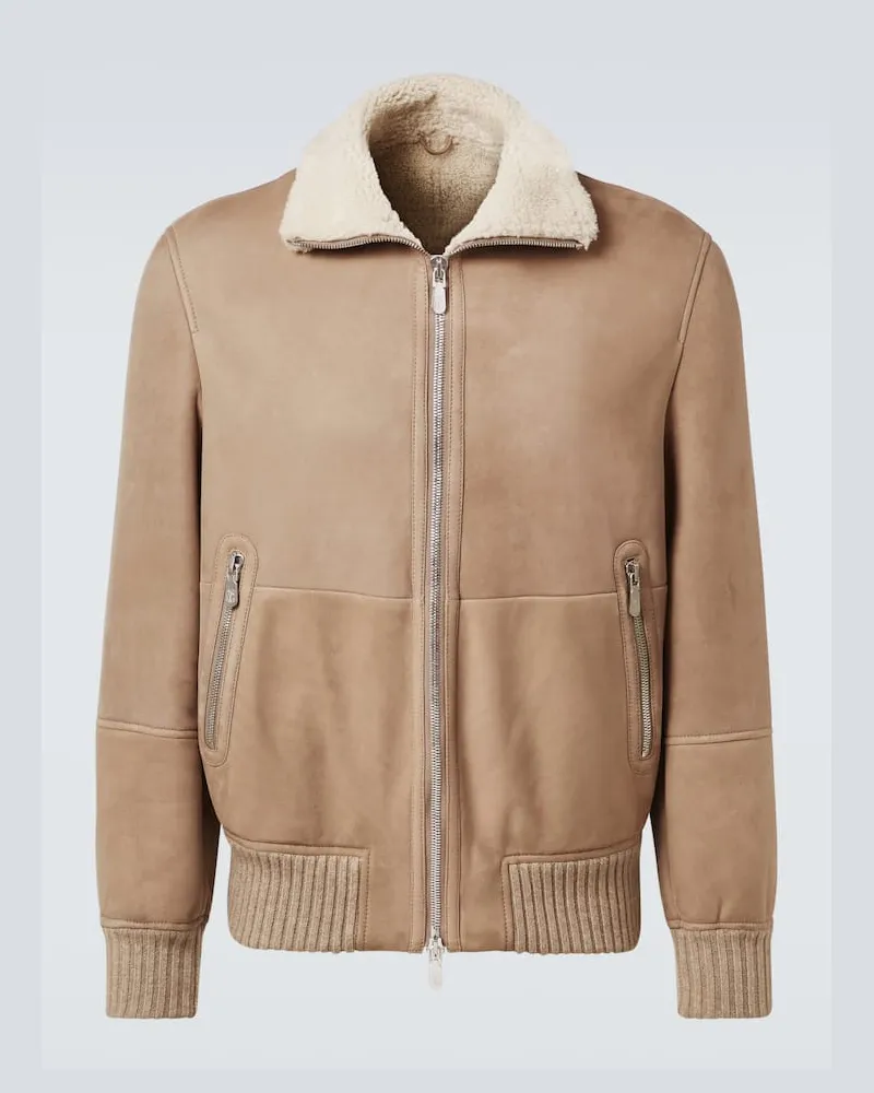 Brunello Cucinelli Lederjacke mit Shearling Beige