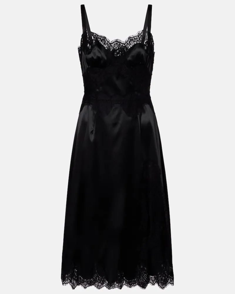 Dolce & Gabbana Slipdress aus Satin mit Spitze Schwarz