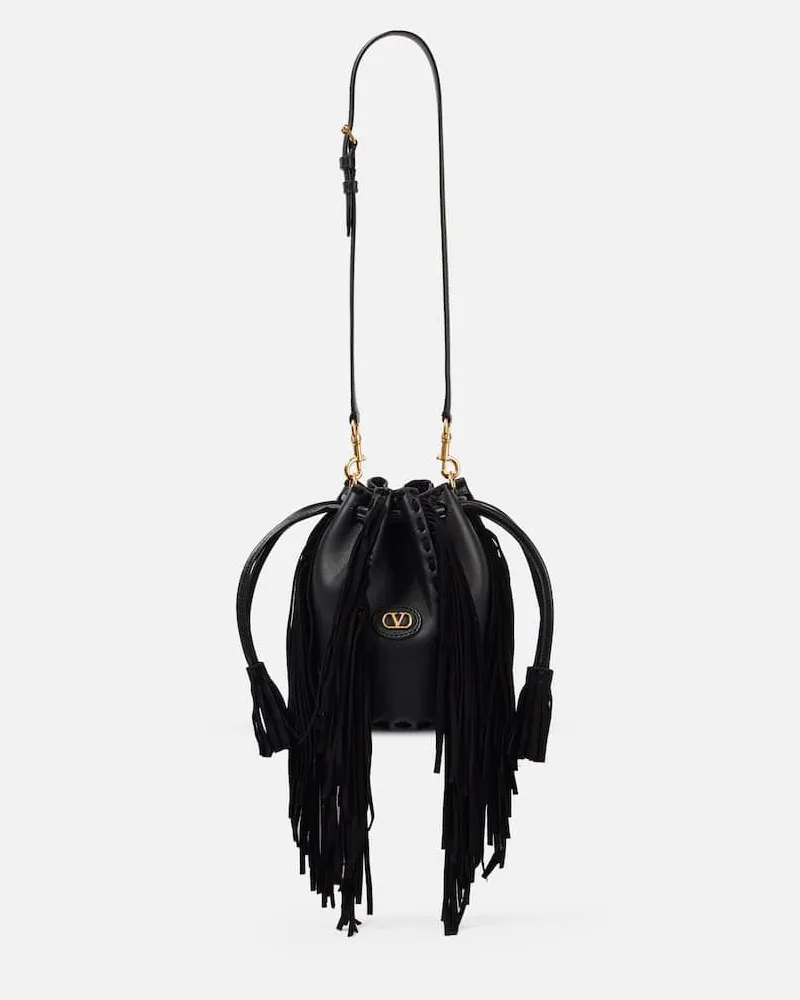 Valentino Garavani Bucket Bag Nellcôte Small aus Leder Schwarz