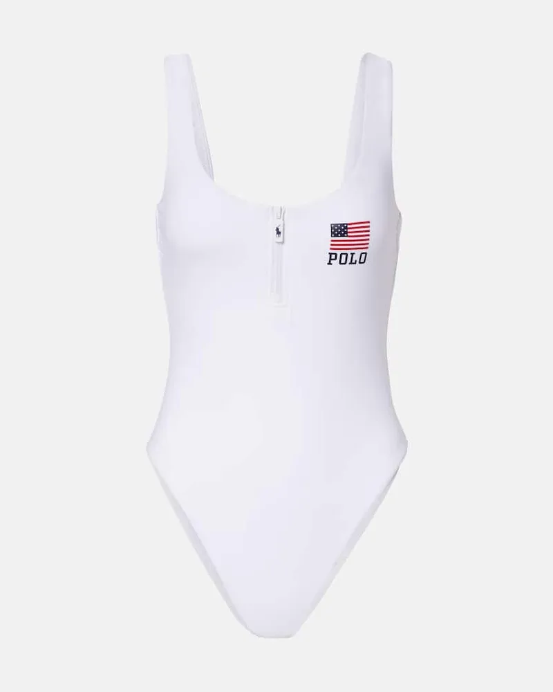 Ralph Lauren Badeanzug Zipper Scoop Tank Weiß