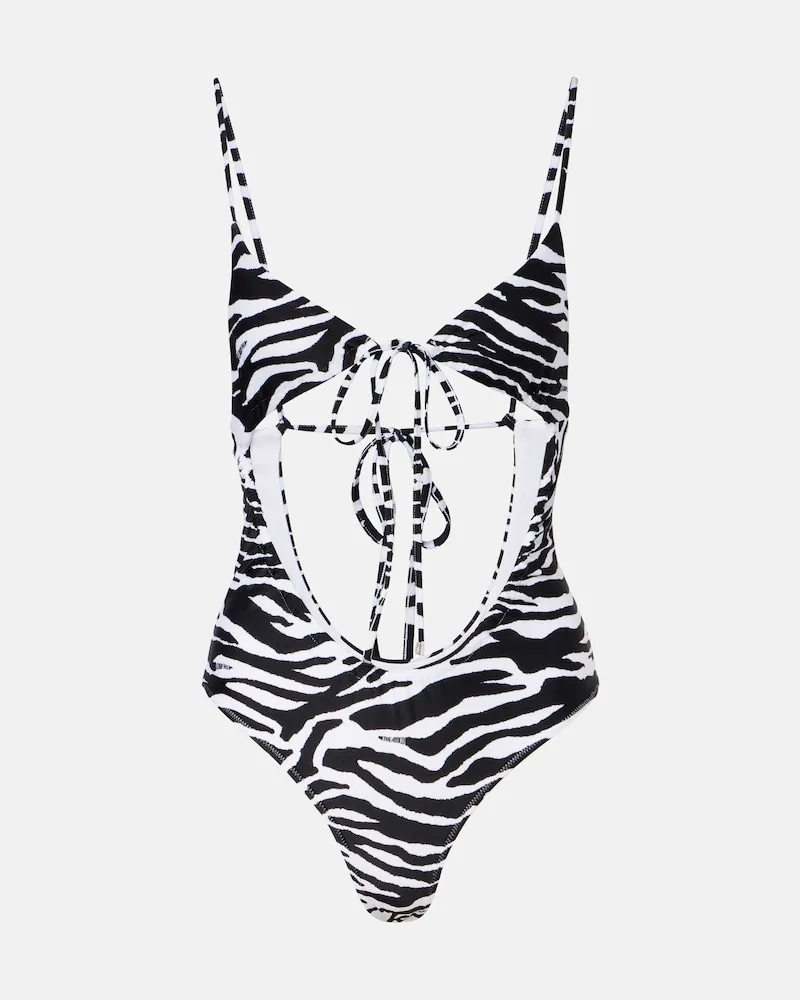 ATTICO Badeanzug mit Zebra-Print Weiß