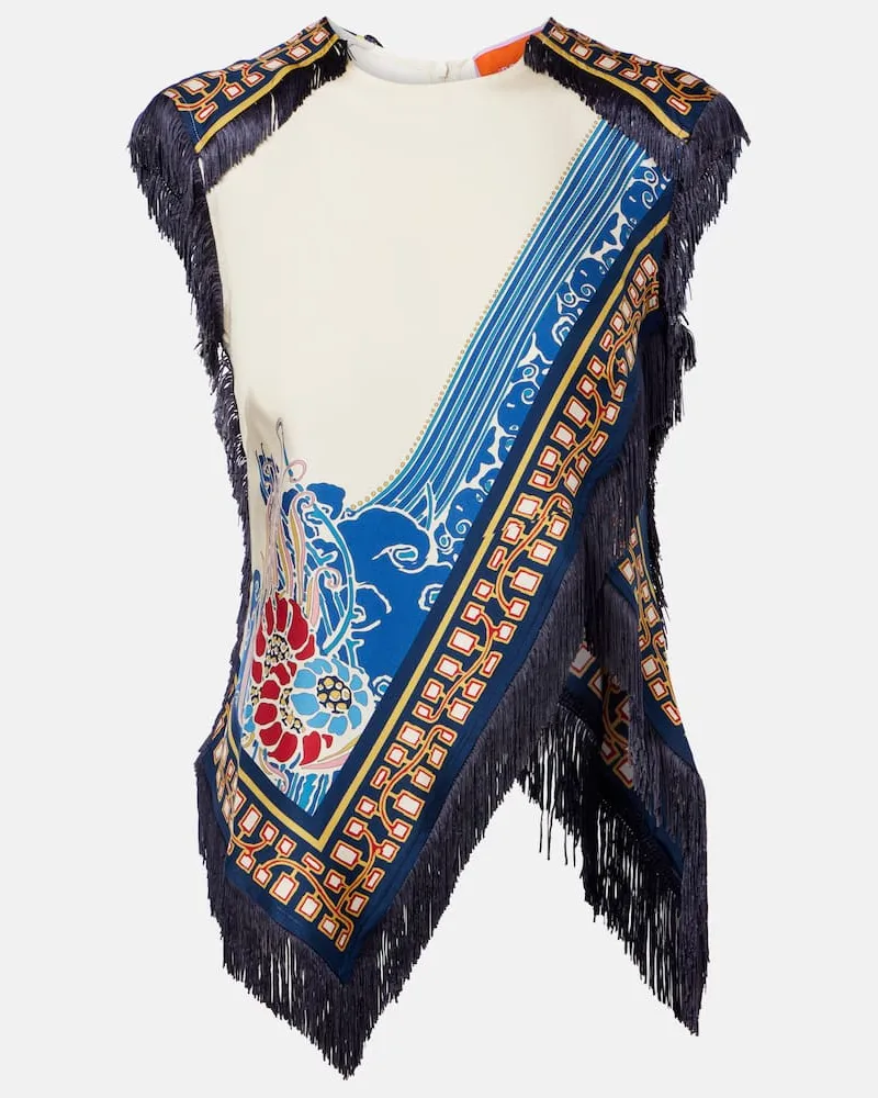 La DoubleJ Bedrucktes Top aus Seidensatin Weiß