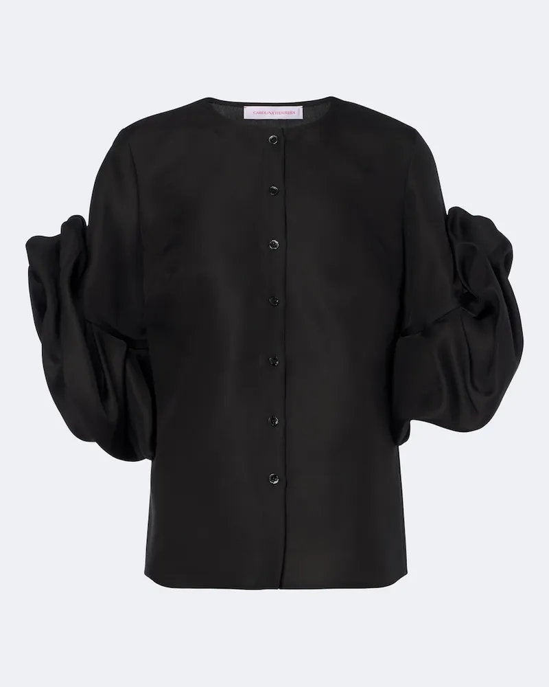 Carolina Herrera New York Verziertes Top aus Seide Schwarz